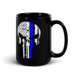 Punisher Thin Blue Line Glossy Black Coffee Mug